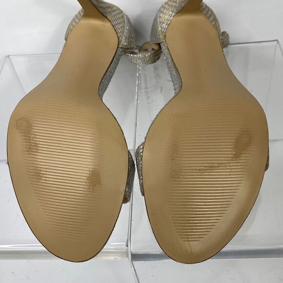 Michael Samantha Heeled Strappy Metallic Open Toe‎ Sandals Silver /Gold 9 - Picture 11 of 12